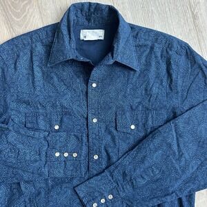 Wrangler Western Shirt Men M Blue Pearl Snap Paisley Yoke Cowboy‎ Wrancher  Dark